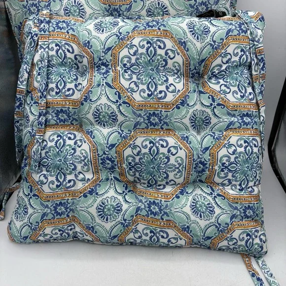 Nicole Miller Home Pillows Square Decor with Chair Ties 15"x15" Teal Set of 2 - Picture 8 of 11